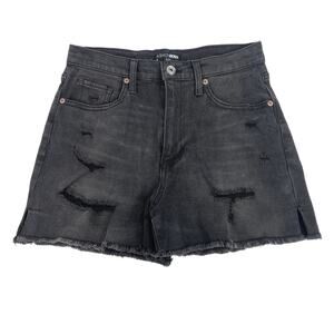 Fashion Nova Black Denim High Rise Distressed Frayed Raw Hem Jean Walk Shorts 5